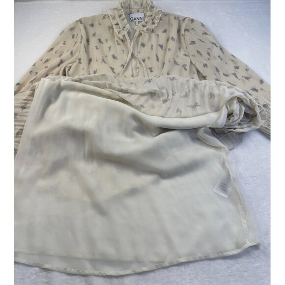 GANNI Pleated Georgette Midi Dress Sz 36/M Feminine Whimsical Cottagecore - Picture 16 of 16